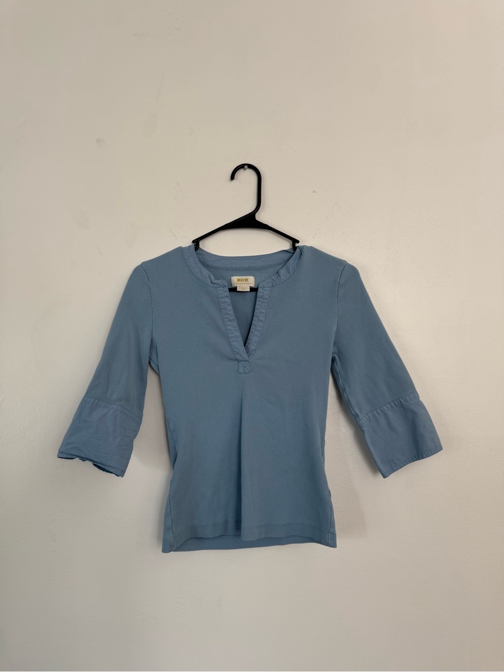 Anthropologie Dusty Blue V-Neck Bell Sleeve Tunic